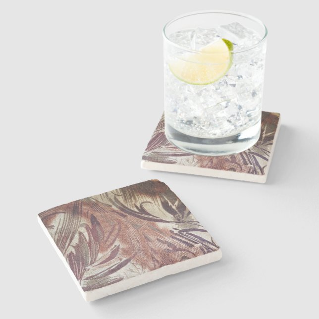 Dessous-de-verre En Pierre Conception florale marron abstraite 2 (Côté)