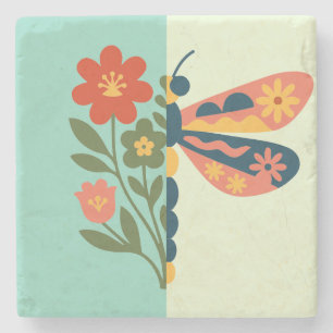 Dessous-de-verre En Pierre Conception graphique de fleurs et de papillons col