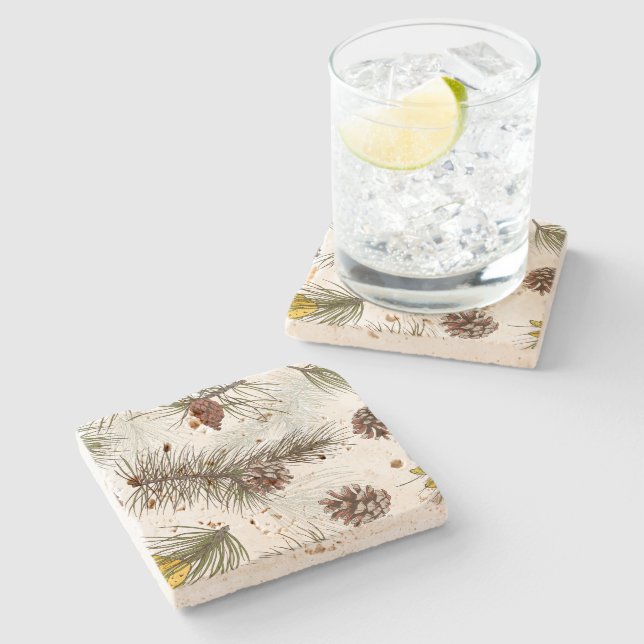 Dessous-de-verre En Pierre Cônes de pin d'automne (Côté)