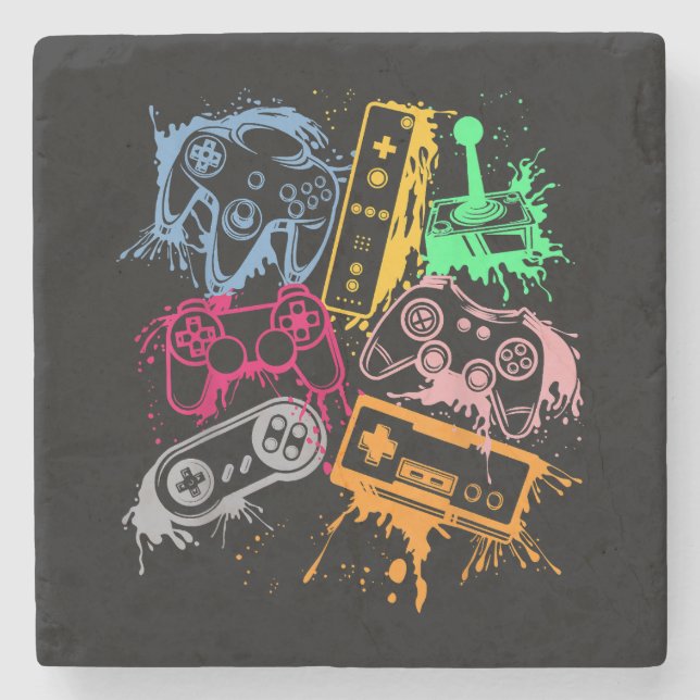 Dessous-de-verre En Pierre Contrôleurs de console de jeu vidéo Retro 80's 90' (Devant)