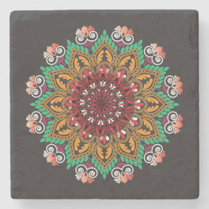 Dessous-de-verre En Pierre Cool et coloré Mandala motif floral