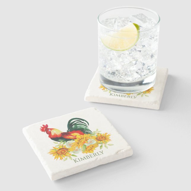 Dessous-de-verre En Pierre Coq avec Dessous de verre en pierre de tournesol (Côté)