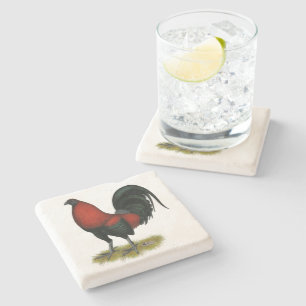 Dessous-de-verre En Pierre Coq Rouge Noir BB Jeu Américain
