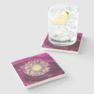 Dessous-de-verre En Pierre Coquelicot Oriental Fleur Rose Foncé