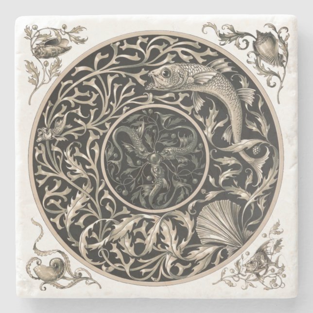 Dessous-de-verre En Pierre Coquillages et poissons Art Nouveau par Anton Sede (Devant)