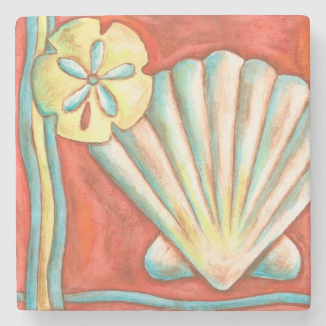 Dessous-de-verre En Pierre Coquillages Rustiques Orange (Devant)