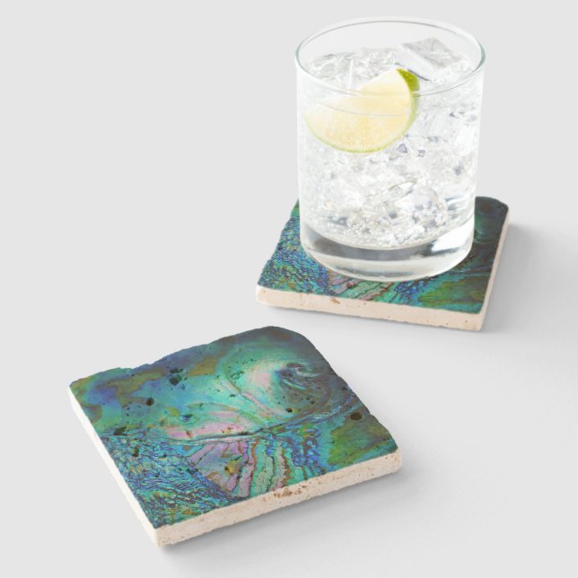 Dessous-de-verre En Pierre Coquille d'ormeau bleue (Côté)