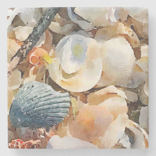 Dessous-de-verre En Pierre Coquilles de mer et bois d'oeuvre sur le Dessous d