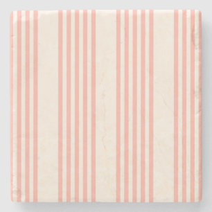 Dessous-de-verre En Pierre Corail et beige cinq rayures motif