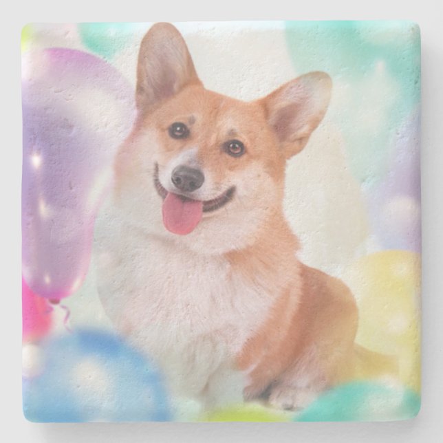 Dessous-de-verre En Pierre Corgi d'anniversaire (Devant)