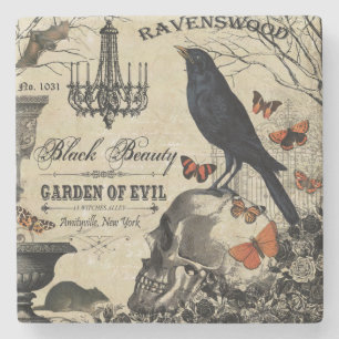 Dessous-de-verre En Pierre corneille et crâne vintages modernes de Halloween