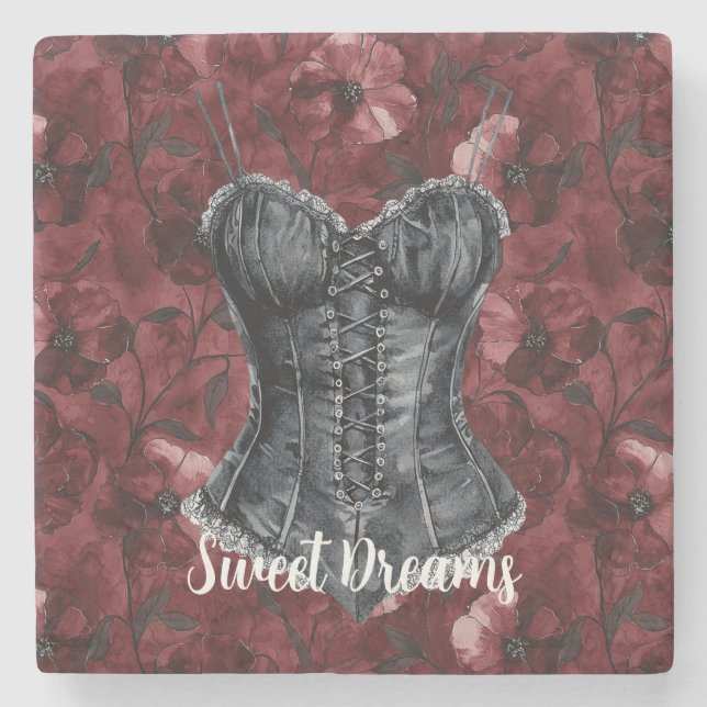 Dessous-de-verre En Pierre Corset rouge Bourgogne noir (Devant)