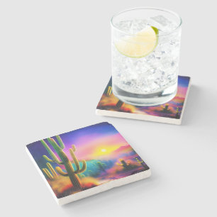 Dessous-de-verre En Pierre Coucher de soleil coloré dans le désert