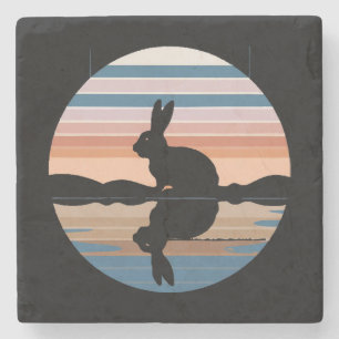 Dessous-de-verre En Pierre Coucher de soleil rétro de lapin