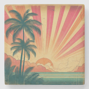Dessous-de-verre En Pierre Coucher de soleil rétro/tropical vintage/hawaïen