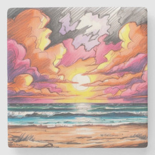 Dessous-de-verre En Pierre Coucher de soleil sur la plage
