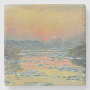 Dessous-de-verre En Pierre Coucher de soleil sur la Seine en hiver (Claude Mo