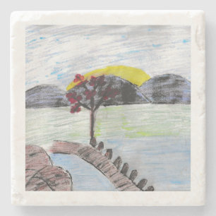 Dessous-de-verre En Pierre Coucher de soleil sur le lac