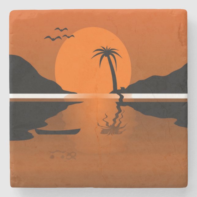 DESSOUS-DE-VERRE EN PIERRE COUCHER DE SOLEIL SUR L'EAU (Devant)