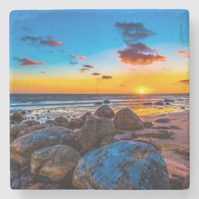 Dessous-de-verre En Pierre Coucher du soleil en mer (Devant)