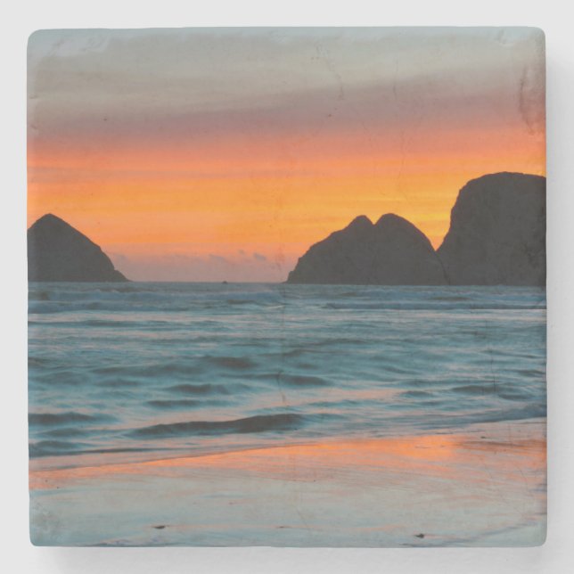 Dessous-de-verre En Pierre coucher du soleil, Sea Stands, Oceanside, Oregon,  (Devant)