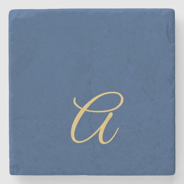 Dessous-de-verre En Pierre Couleur Or & Bleu Monogramme Initial Professionnel (Devant)