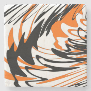 Dessous-de-verre En Pierre Couleurs Bengale Lignes Orange et Noires Ondulées