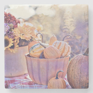Dessous-de-verre En Pierre Couleurs de chute vintage automne citrouilles aqua