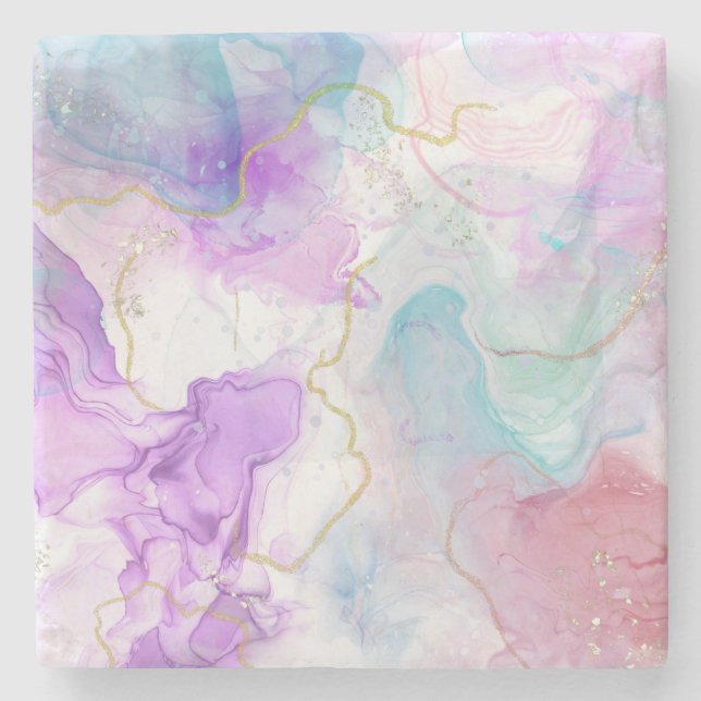 Dessous-de-verre En Pierre Couleurs violettes, vertes, roses, élégantes (Devant)