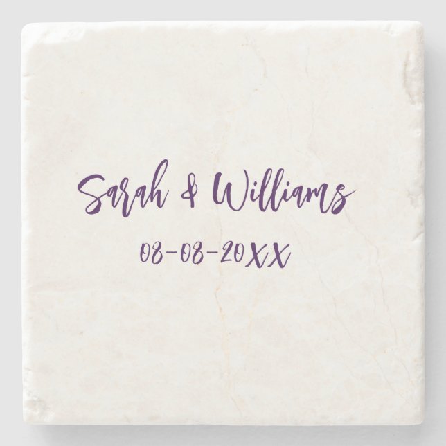 Dessous-de-verre En Pierre couple de mariages. Nom date violet simple mo mini (Devant)