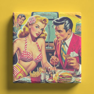 Dessous-de-verre En Pierre Couple Rétro des Années 50