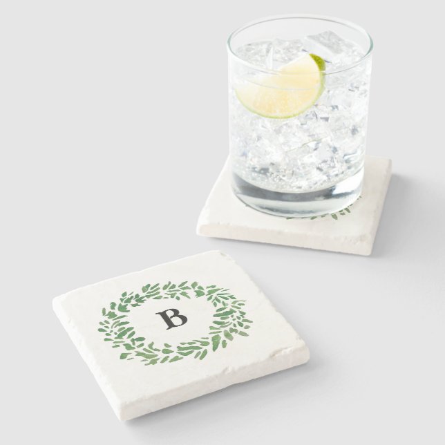 Dessous-de-verre En Pierre Couronne de bienvenue monogramme (Côté)