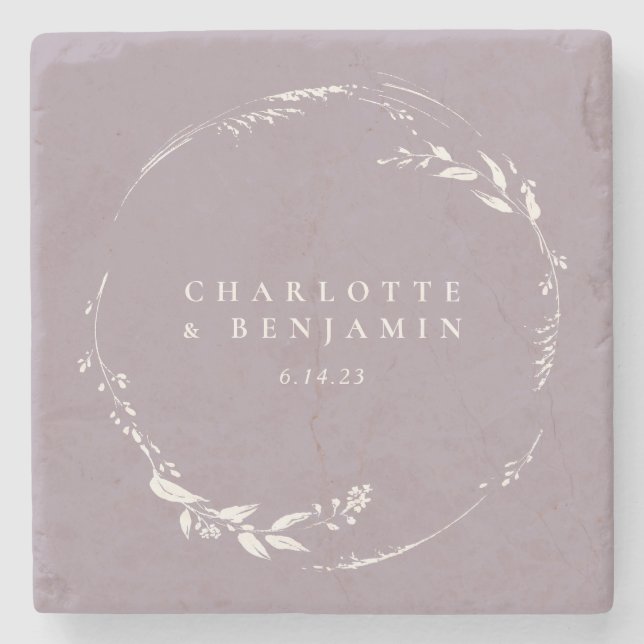 Dessous-de-verre En Pierre Couronne de fleurs de lilas poussiéreuse Monogramm (Devant)