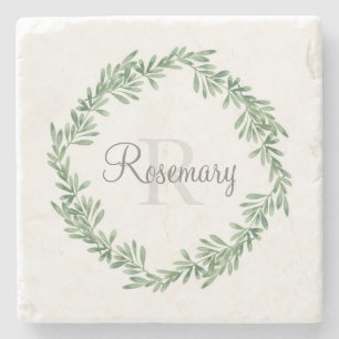 Dessous-de-verre En Pierre Couronne de romarin à l'aquarelle