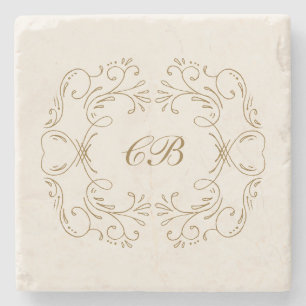 Dessous-de-verre En Pierre Couronne florale de farine à monogramme or souveni