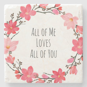 Dessous-de-verre En Pierre Couronne florale rose blush typographie d'amour jo