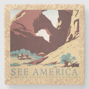 Dessous-de-verre En Pierre Cow-boy Désert Vintage Western Chevaux 