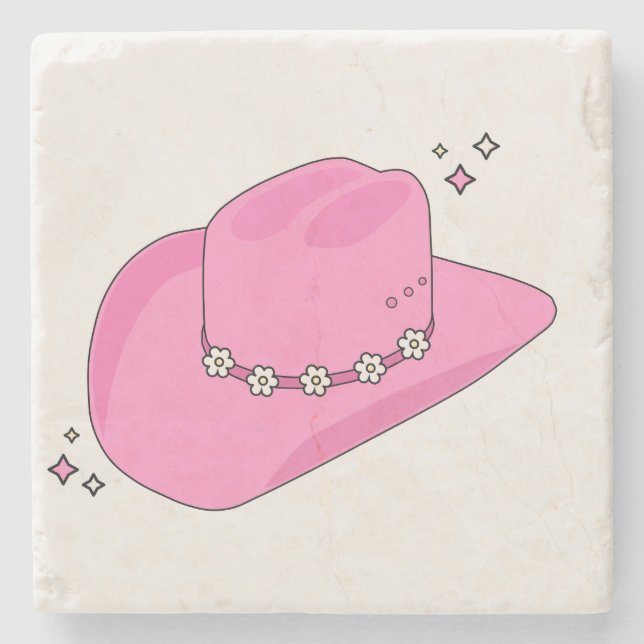 Dessous-de-verre En Pierre Cowboy Casquette Preppy rose (Devant)
