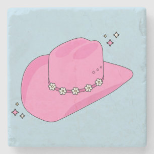 Dessous-de-verre En Pierre Cowboy Casquette Preppy Rose Et Bleu
