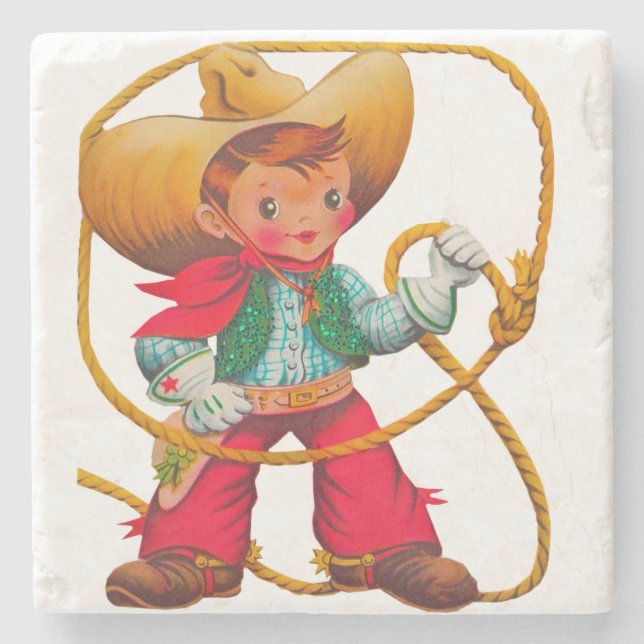 Dessous-de-verre En Pierre Cowboy Retro Boy Child Cute Western (Devant)