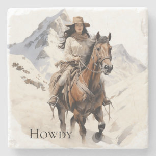 Dessous-de-verre En Pierre Cowgirl du sud-ouest de l'Ouest à cheval
