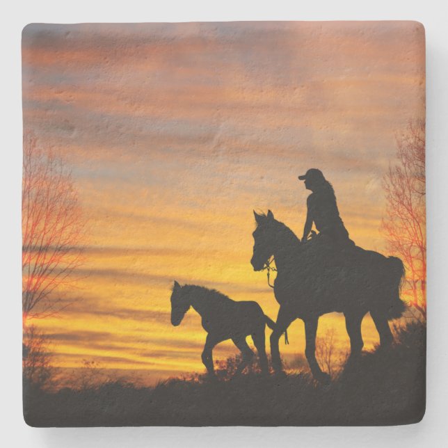 Dessous-de-verre En Pierre Cowgirl Sunset Horseback Ride Pierre Dessous de ve (Devant)