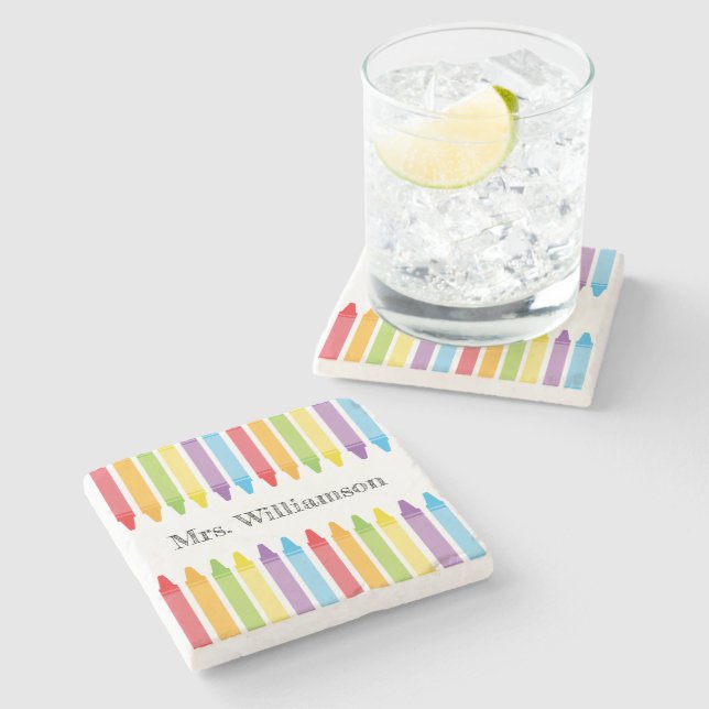 Dessous-de-verre En Pierre Crayons arc-en-ciel personnalisés Appréciation de  (Côté)