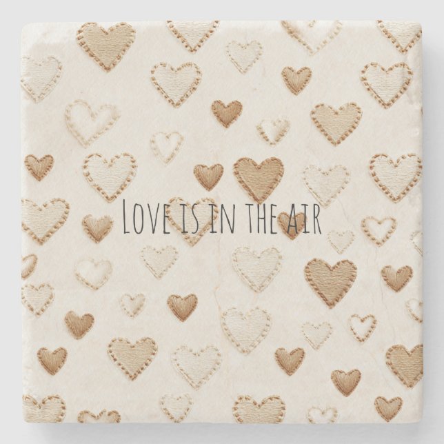 Dessous-de-verre En Pierre Cream & Brown Hearts   (Devant)