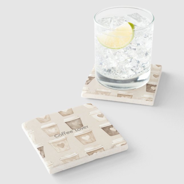 Dessous-de-verre En Pierre Cream Coffee Heart Cups (Côté)