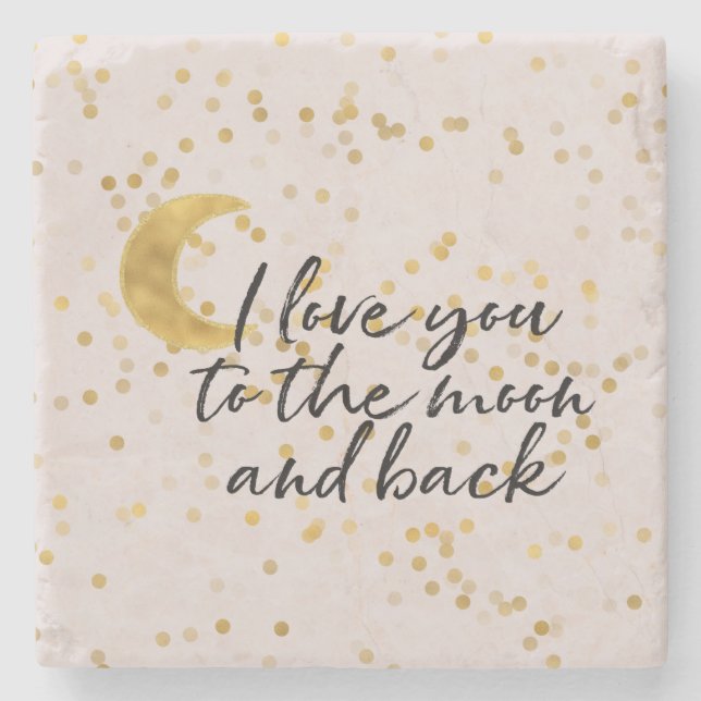 Dessous-de-verre En Pierre Cream Gold I love you to the moon confetti (Devant)
