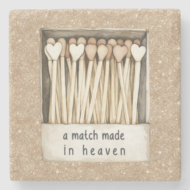 Dessous-de-verre En Pierre Cream Hearts Match Made in Heaven Gold Glitter (Devant)