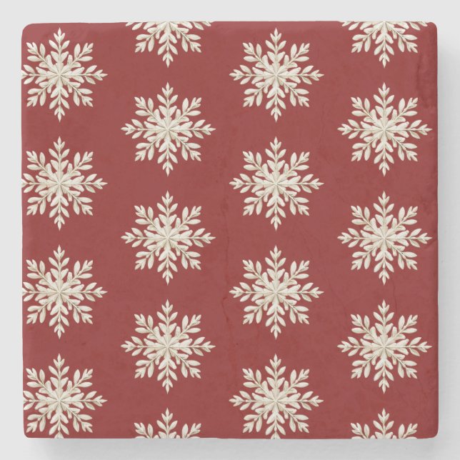 Dessous-de-verre En Pierre Cream Snowflake Red Christmas (Devant)