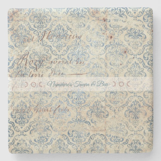 Dessous-de-verre En Pierre Create Your Own Distressed Blue Damask Love Letter (Devant)