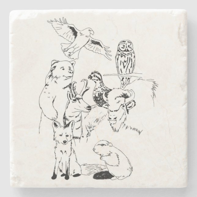 Dessous-de-verre En Pierre Créatures en bois d'insigne (Devant)